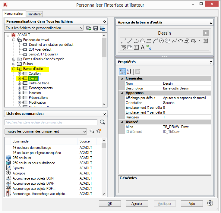 autocad 2017 barre outils