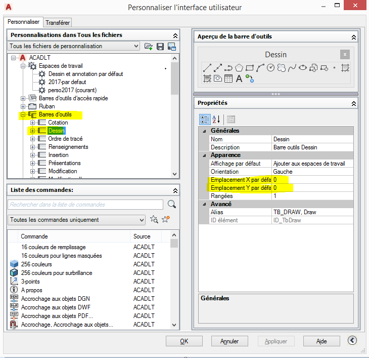 autocad 2017 barre outils