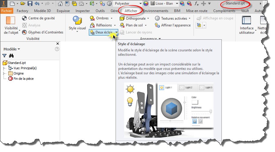 Différence d'apparence entre pièce et ensemble Inventor