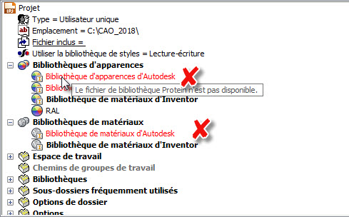 Probleme navigateur de matières et d'apparences Inventor
