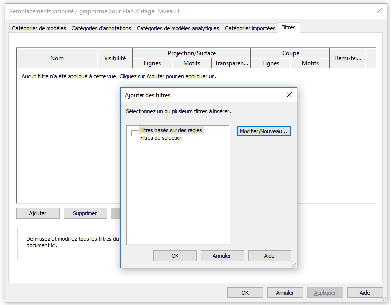 format conditionnel outil filtres Revit