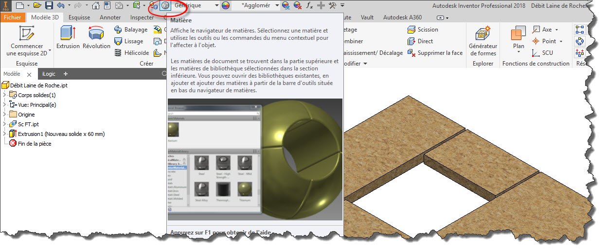 Probleme navigateur de matières et d'apparences Inventor