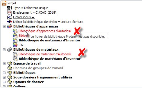 Probleme navigateur de matières et d'apparences Inventor
