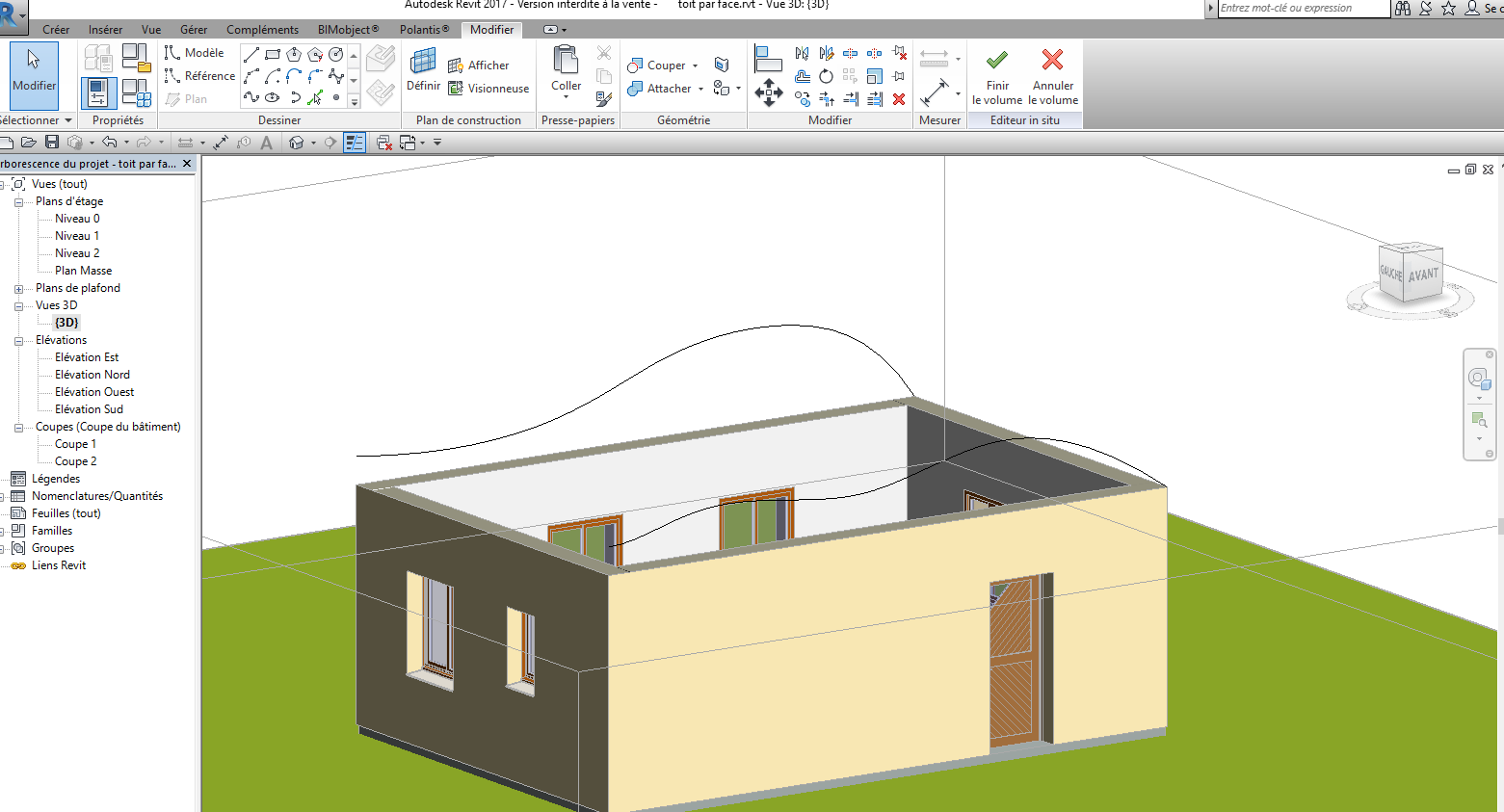 Créer un toit par face sur un volume in situ dans revit