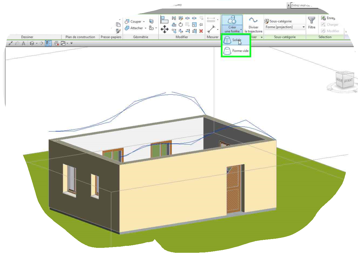 Créer un toit par face sur un volume in situ dans revit