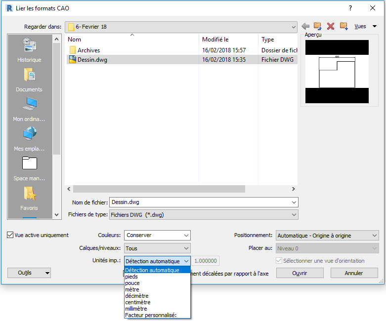 Modification d’unités d’un fichier DWG après importation dans Revit'