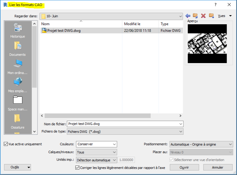 Fichier DWG importé