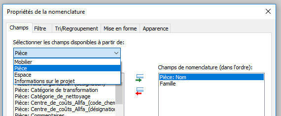 créer une nomenclature par Pièces dans Revit