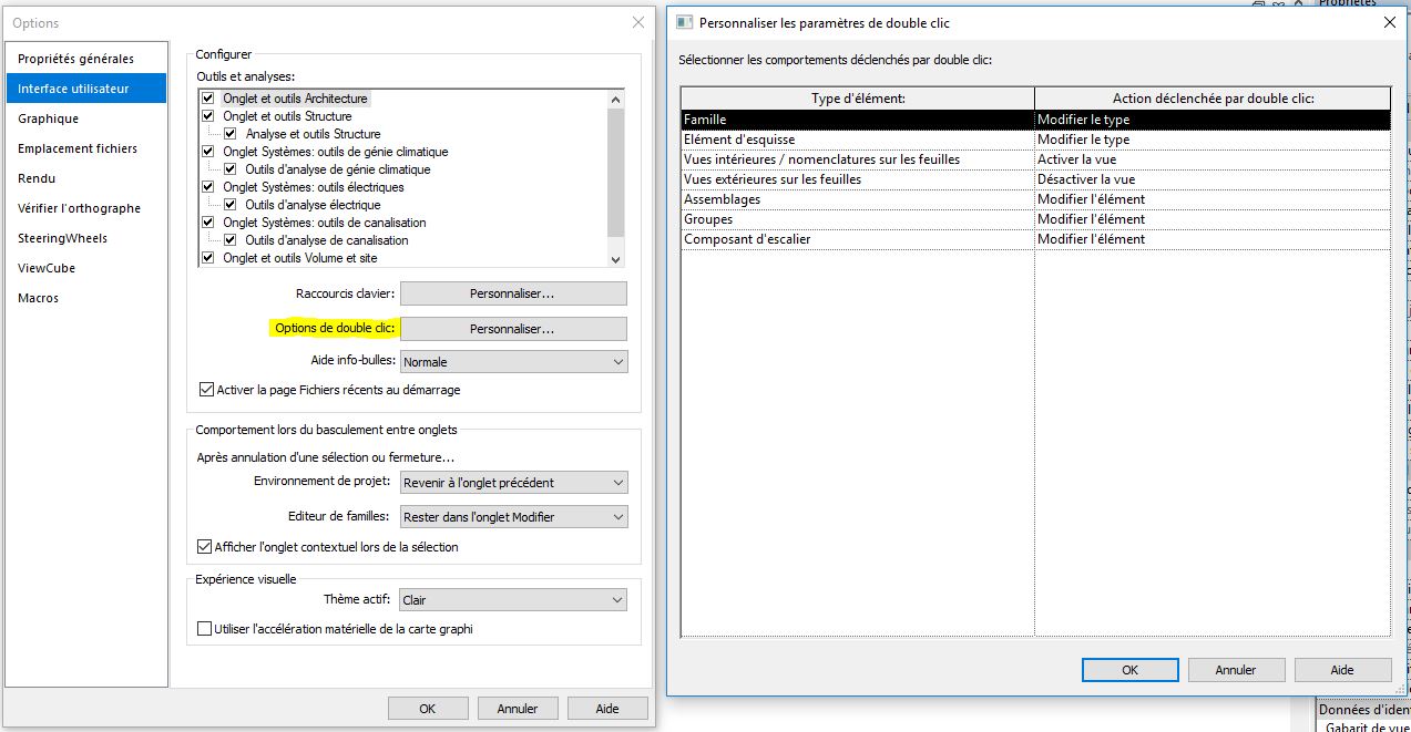 double-clic dans revit