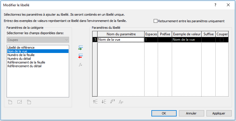 Modifier le libellé d'une coupe sur Revit