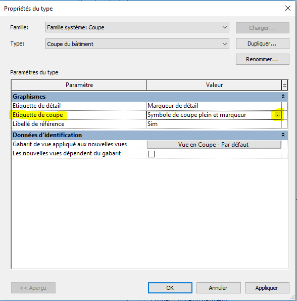 Modifier le libellé d'une coupe sur Revit'