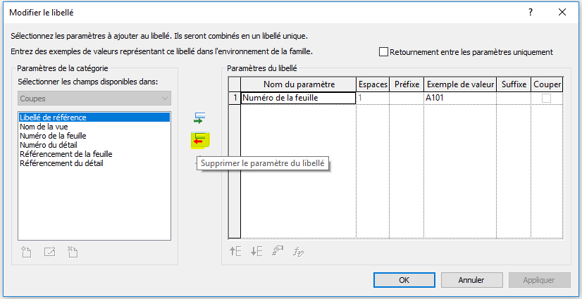 Modifier le libellé d'une coupe sur Revit