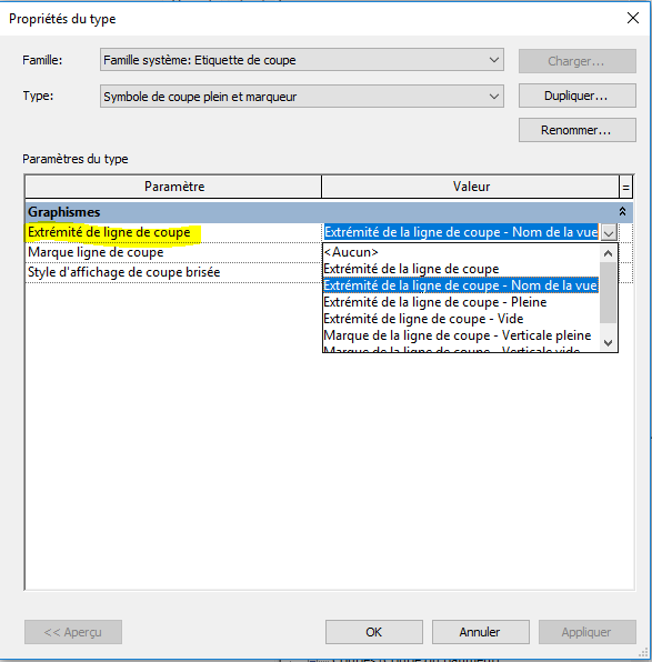 Modifier le libellé d'une coupe sur Revit