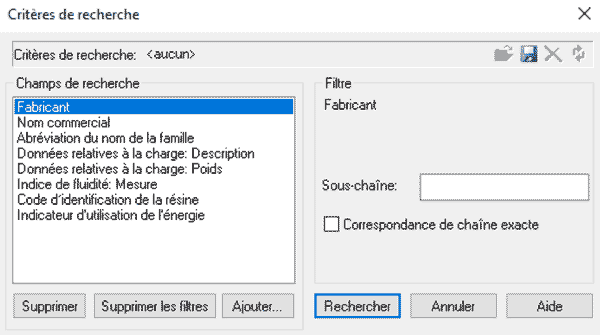 matière équivalente dans Moldflow