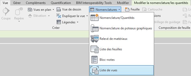 liste de vues REVIT