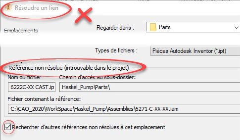 Inventor ne demande plus de corriger les liens non résolus