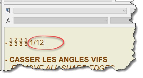 Fraction dans les textes de dessin Inventor