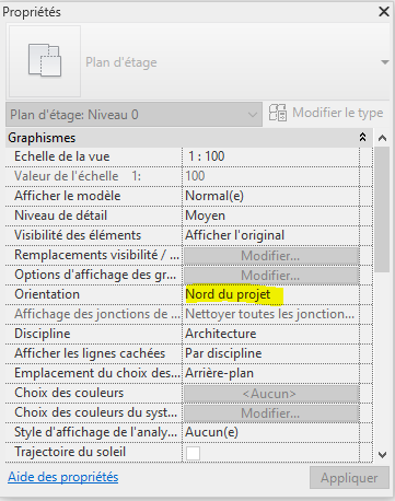 Nord de projet sur Revit