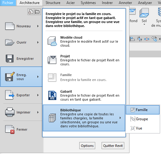 Transférer des familles d'un fichier vers un autre fichier Revit