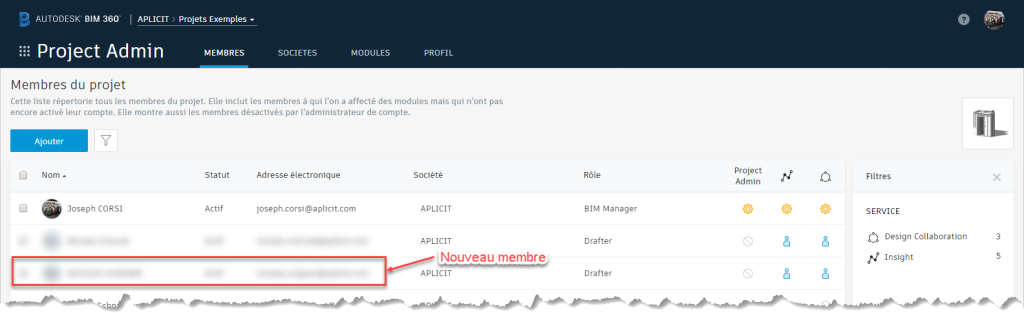 droits d’accès utilisateurs dans BIM 360