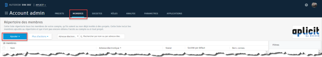 droits d’accès utilisateurs dans BIM 360