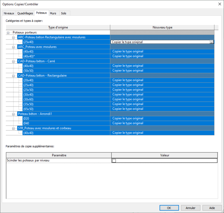 Revit Copier Contrôler Options à sélection multiple Aplicit