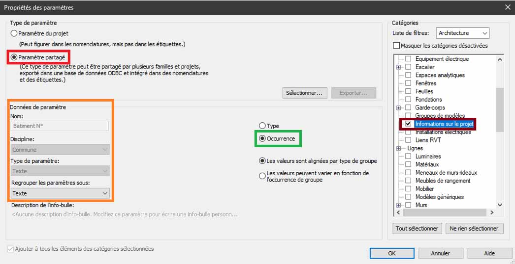 Revit parametre de type cartouche