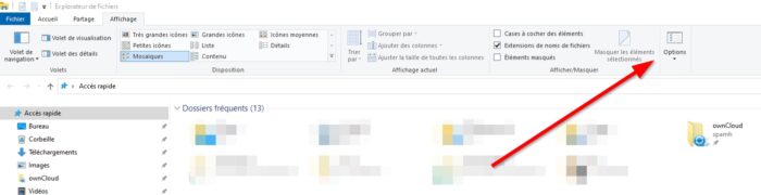 Ouvrir les options des dossiers