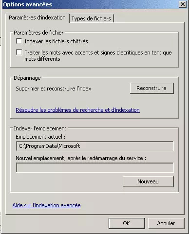 Reconstruire l'indexation de fichiers de Windows 10