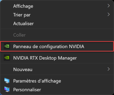 Panneau de configuration Carte Graphique