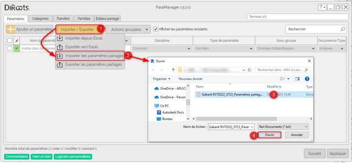 paramètres partagés