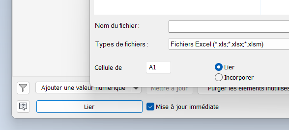 LIER ou INCORPORER un fichier EXCEL dans une pièce ou un assemblage LIER ou INCORPORER un fichier EXCEL dans une pièce ou un assemblage