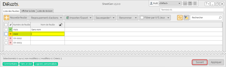 feuilles dans Revit