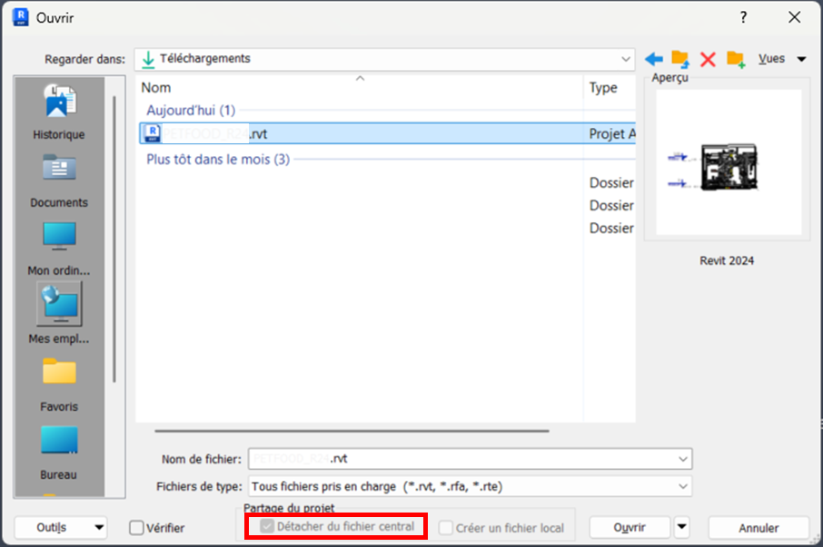 Détacher du fichier central