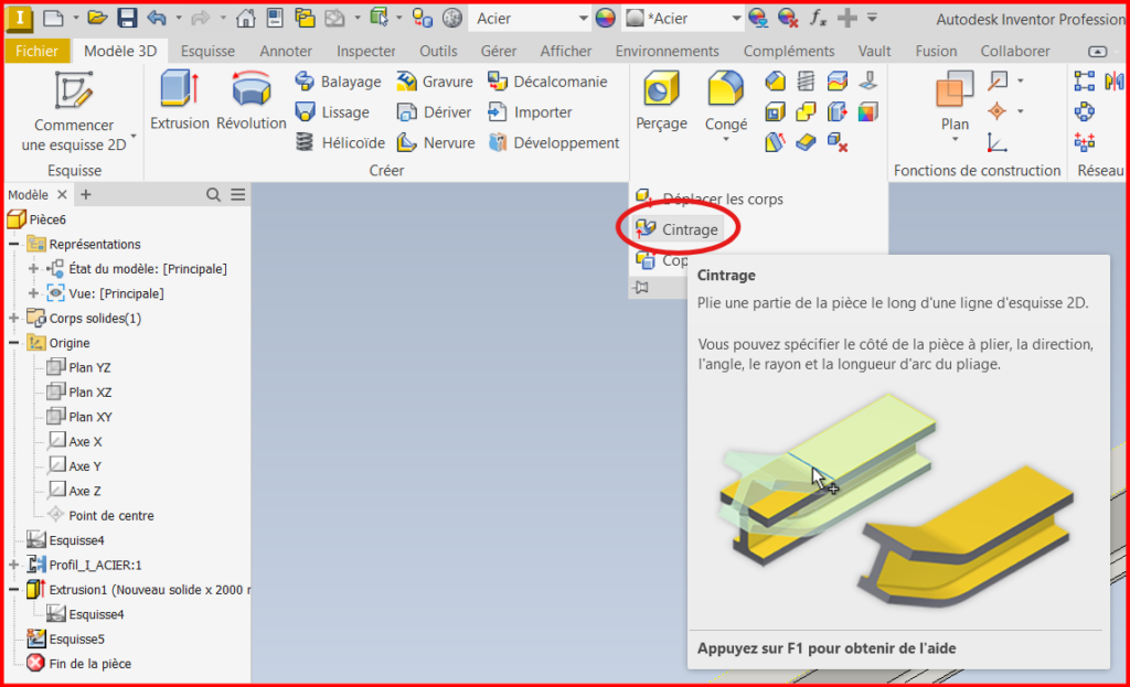 Le Cintrage d'une pièce