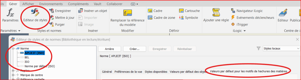 Hachures / Éditeur de styles
