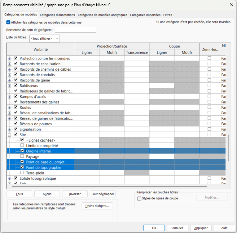 Origine interne - Point de base projet - Point de topographie