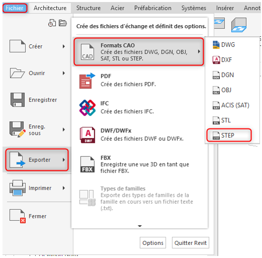 Export natif en STEP 
