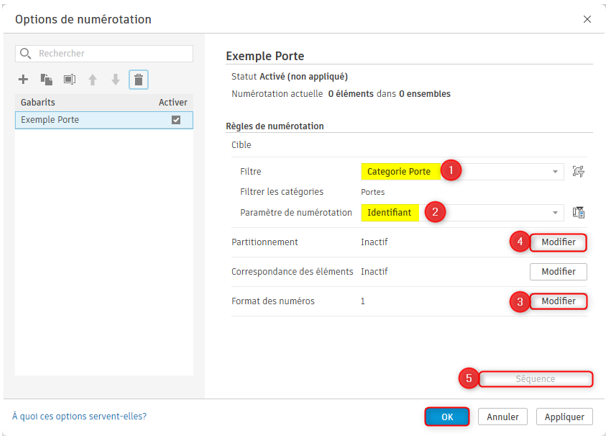 options de numérotation