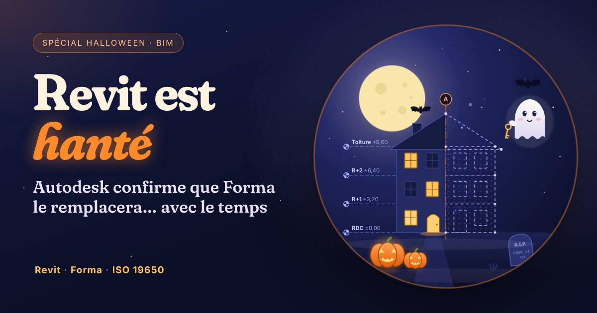 Revit est hanté : maison BIM hantée sous la pleine lune, illustration Halloween
